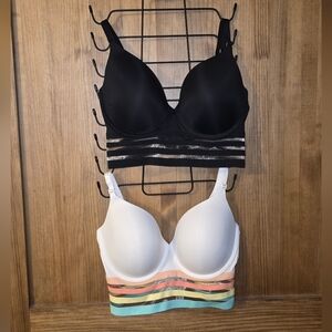 Victoria's Secret Black Bra and White Brawith Colorful Stripes